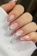 Gentle Women Charm Nails 30Pcs White French Tips Press On Nails Glossy Sequins Designs Almond False Nails Patches