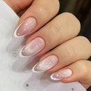 Gentle Women Charm Nails 30Pcs White French Tips Press On Nails Glossy Sequins Designs Almond False Nails Patches
