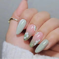 24Pcs Almond Nails Set Press on Nude Rhinestone with Design Nail Reusable Artificial Full Cover False Nails Tips