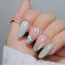 24Pcs Almond Nails Set Press on Nude Rhinestone with Design Nail Reusable Artificial Full Cover False Nails Tips