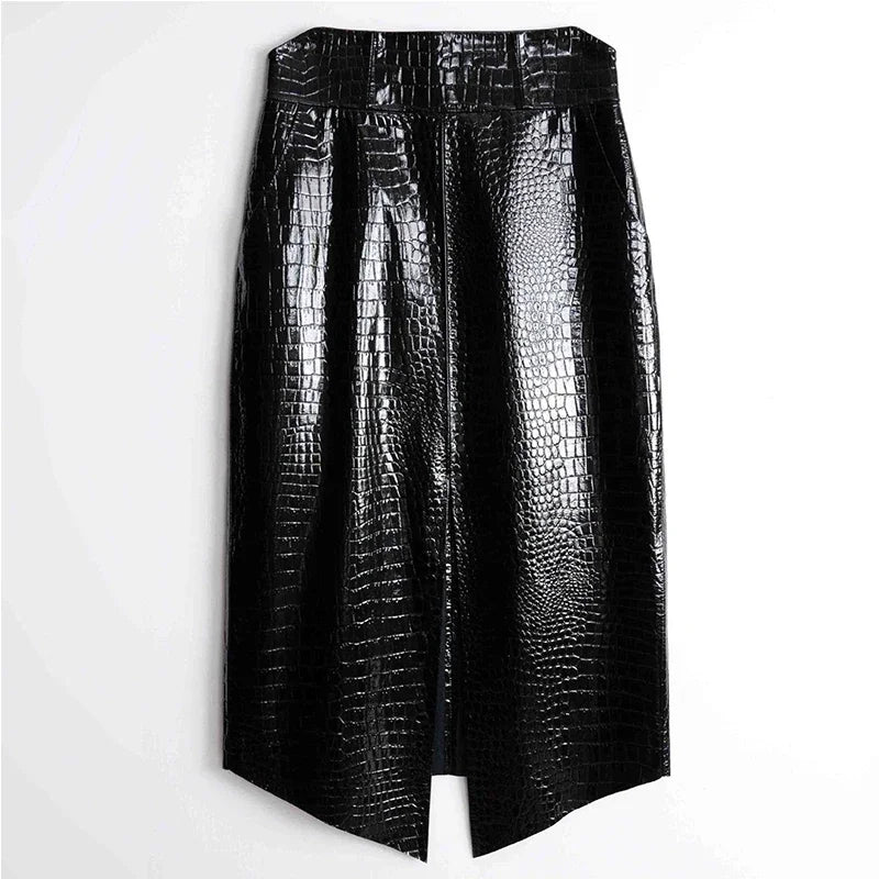 Leather Skirt Women's Length Spring And Autumn Step Wrap Hip Skirt