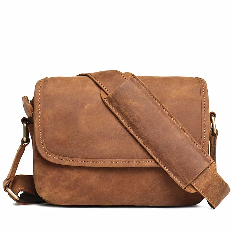 Leather Retro Men Bag Genuine Shoulder Bag Crossbody Bag iPad Small Square Bag