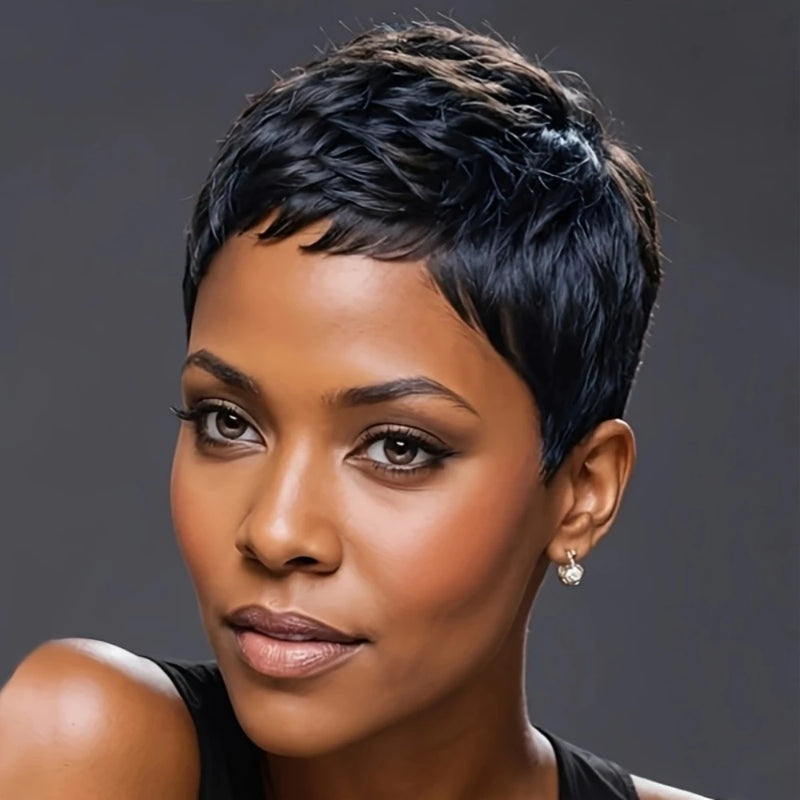 4Inch Pixie Cut Curly Wave Human Hair Wig for Women Wig for Daily Wear and Party