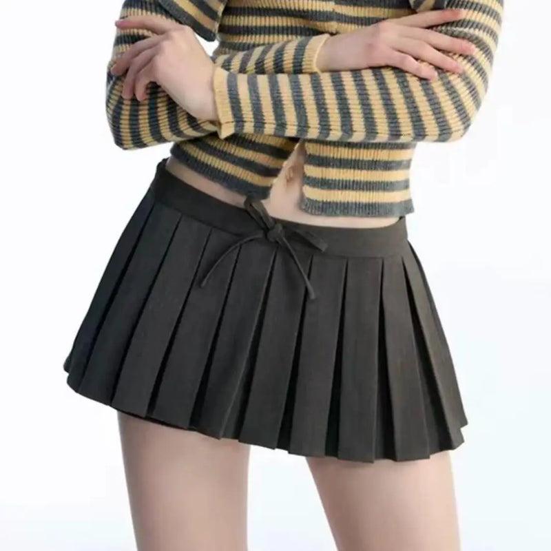 Preppy Bow Mini Pleated Skirts Women Skirts With underwear