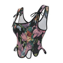 Retro Flower Corset with Shoulder Straps Women Gothic Brocade Crop Top Bustier Shapewear Corselet