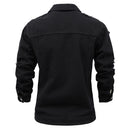 Men's Ripped Black Denim Jacket Distressed Jean Coat Casual Streetwear Lapel Long Sleeve Outerwear
