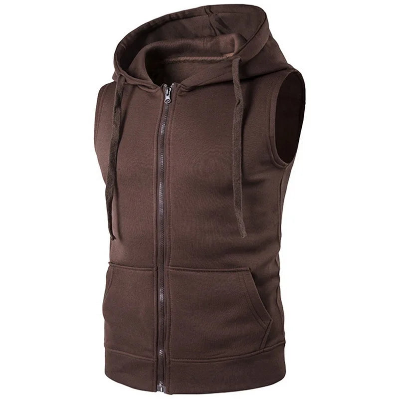 Men's Casual Vest Solid Sleeveless Hoodies Jacket Autumn Spring Zipper Pockets Cardigans Mens Waistcoat
