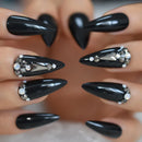 Nails Pink White Gradient Nails Luxury 3D Diamond Rhinestone Inlaid Steeple Long Nail