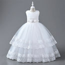 Children's Dress Girls Waistband Pearls Design Layers Princess Lace Kid Costume For Wedding Party