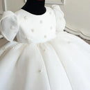 Girls Spring and Autumn New Year-Old Baby White Round Neck Sweet Princess Dress