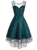 Women Embroidery Lace Cocktail Dress Short Front Gowns Sleeveless Party Casual Vintage Formal Dresses