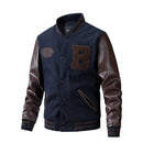 Autumn And Winter Cloth Padded Jacket  Baseball Collar Leather Sleeve Jacket Flower Wool Large Size Varsity Jacket