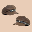 Retro Buckle Design Leather Berets for Women Spring Autumn Street Versatile Hat