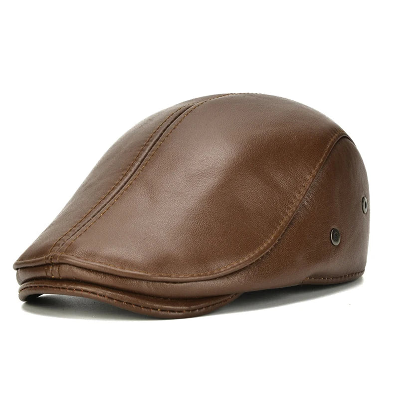 Men's leather hat winter Berets male warm Ear protection cap leather
