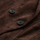 Retro Women Suede Blazer Notched Lapel Double Breasted Fitted Waist Seam Detail Suit Jacket