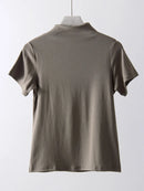 Short Sleeve T Shirts Women Spring Summer Half Turtleneck White Top Tees For Ladies