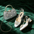 Shoes and Bag Ladies Heel Decoration Pure Elegant Flower Wedding Shoes and Bag Full Rhinestone Handbag