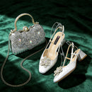 Shoes and Bag Ladies Heel Decoration Pure Elegant Flower Wedding Shoes and Bag Full Rhinestone Handbag