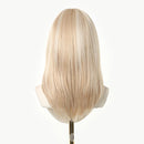Blonde wig on a mannequin head with a white background, Obroi