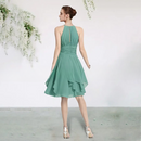 Bridesmaid Dress Jewel Neck Sleeveless Pleat Mini Chiffon Wedding Party Dresses Cascading Ruffles