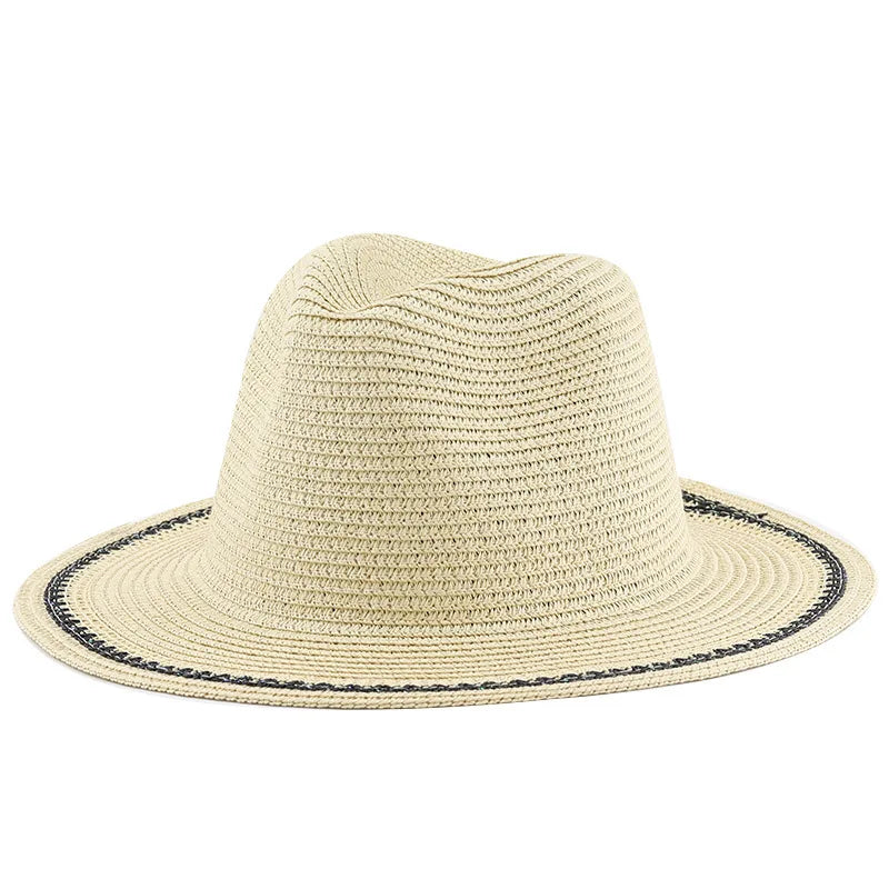 Vacation Beach Trip Striped Hollow Woven Flat Edge Straw Women Summer Sun Shading Couple Hat