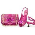 Elegant Women's Peep-Toe Heels and Matching Gold Color Diamond Pumps Set - Shoes and Bags