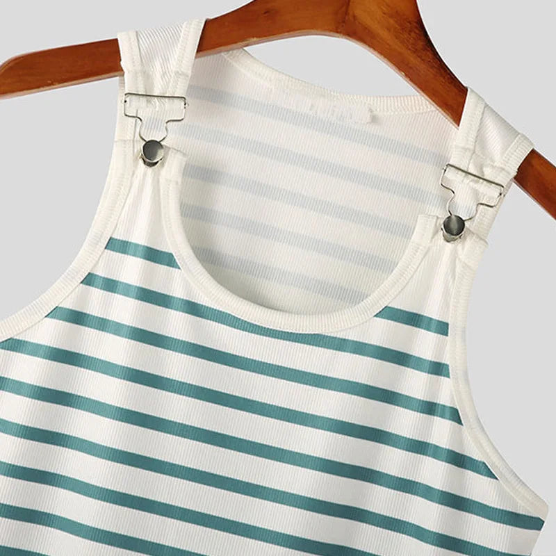 Straps Sleeveless Vest Men Summer Slim Fit Ribbed Tank Tops For Mens
