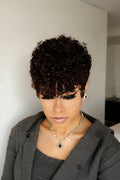  Pixie Cut Curly Human Hair Wig for Women Short Curly Layered Pixie Cut Wig with Bangs Chic