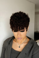  Pixie Cut Curly Human Hair Wig for Women Short Curly Layered Pixie Cut Wig with Bangs Chic