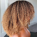 Highlight Blonde Short Curly Bob Wig With Bangs Kinky Curly Wig Glueless Wig Remy