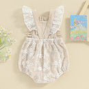 Newborn Infant Baby Girls Rompers Lace Embroidery Buttons Frills Fly Sleeve Infant Bodysuits Summer Clothes Princess Jumpsuits