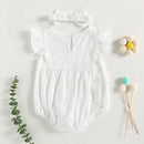 Summer Newborn Infant Baby Girls Clothes White Ruffle Sleeveless Floral Romper Toddler Jumpsuit Headband Outfits 0-18M