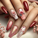 Romantic Floral Press on Nails with Love Design Nails for Women Valentine’s Day Wear Tips