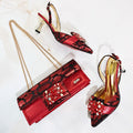 Elegant Women's Peep-Toe Heels and Matching Brown Color Rhinestones Pumps Set Stylish Italian Shoes and Bags for Parties 510-24