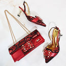 Elegant Women's Peep-Toe Heels and Matching Brown Color Rhinestones Pumps Set Stylish Italian Shoes and Bags for Parties 510-24