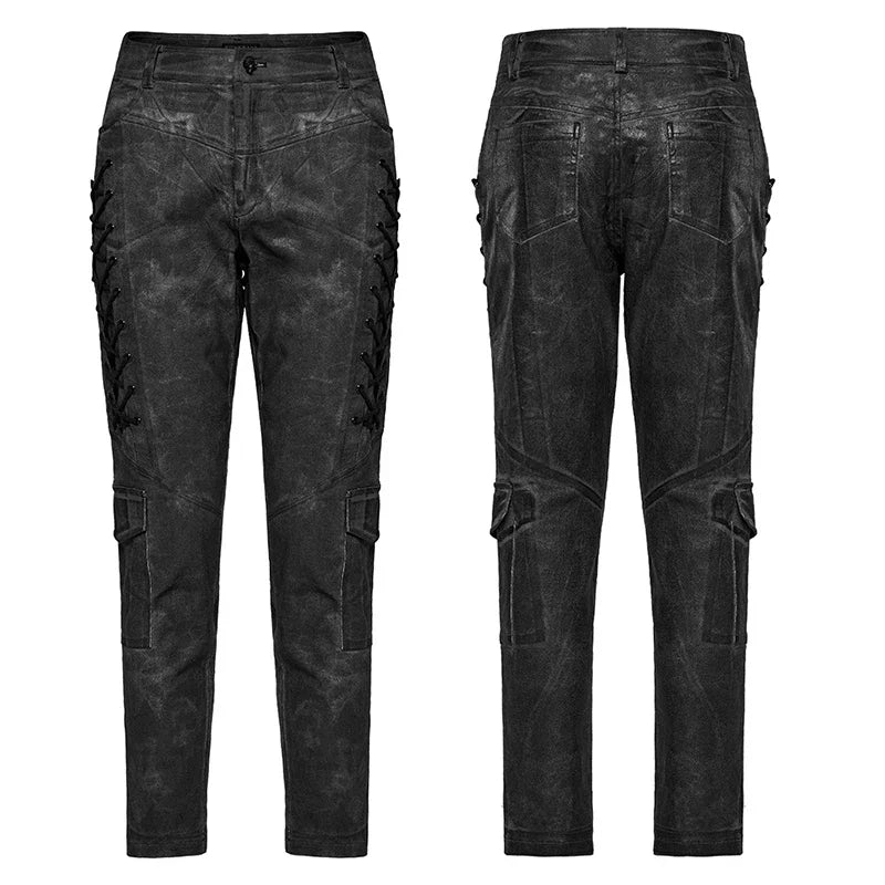 Men Punk Distressed Irregular Pants Decorative Drawstring Trousers Autumn Men Clothing Streetwear