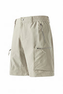 Beige shorts with zippers on a white background, Obroi