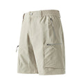 Beige shorts with zippers on a white background, Obroi