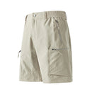 Beige shorts with zippers on a white background, Obroi