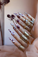 24Pcs Nails Purple and White Cherry Blossom Pattern Long Pointed  Edgy Retro Gradient Design Press-On Nails