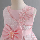 Baby Girls High Quality Flower Dress With Pearl Infant Kids First Princess Birthday Party Dress Toddler Clothing