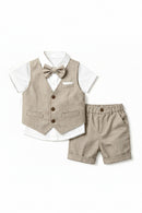 Baby Boy 4Pcs Light Green Vest Suit Shirt Shorts Bow Tie Gentleman Outfit Kids Wedding Formal