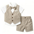 Baby Boy 4Pcs Light Green Vest Suit Shirt Shorts Bow Tie Gentleman Outfit Kids Wedding Formal