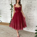 Dresses Sweetheart Tied Straps Tea-Length Midi Formal Evening Gowns