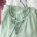 Ladies Casual Cotton And Linen Embroidery Comfortable Loose T-Shirts