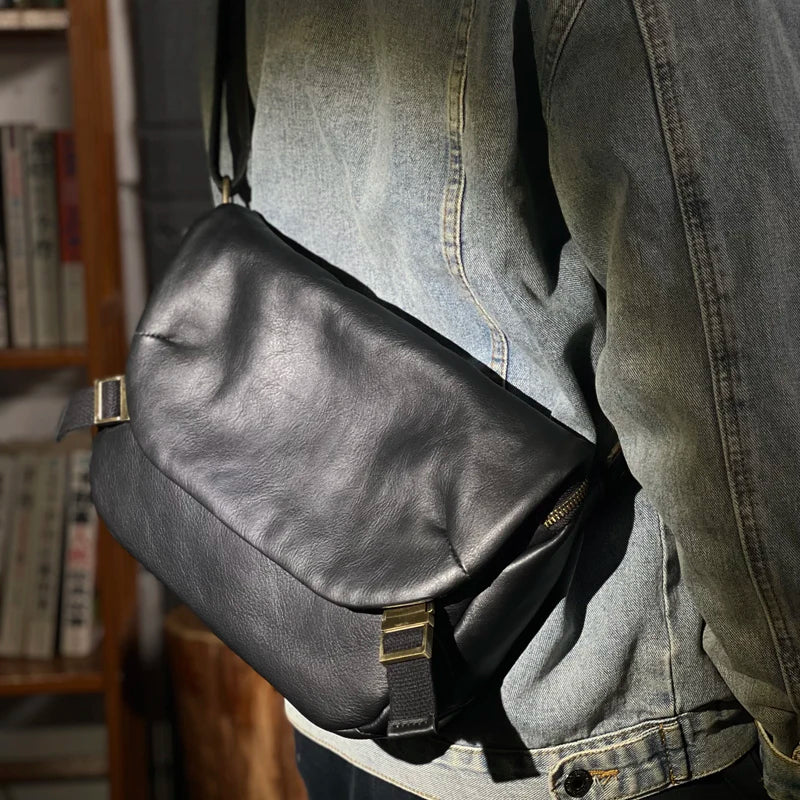 Functional Messenger Bag Men  Leather Shoulder Bag Retro Casual Vegetable Tanned Leather Messenger Bag