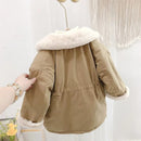 Winter Girls Mid-length Parka Slim Cotton Jacket Velvet Thick Cotton-padded Coats Children Girls Lapel Outerwear
