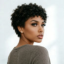 4inch 150% density daily party use wig human hair wig natural black color pixie cut short curly human hair wig