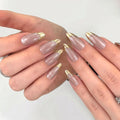 French False Nails Bow Rhinestone Press on Nails Reusable Full Cover Nail Tip Almond Nails Sweet Purple Tips