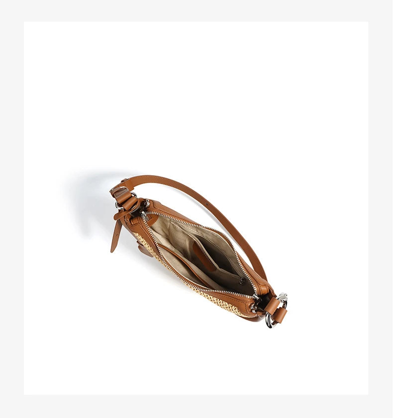 Women Grass Weaving Shoulder Bag Handbag Totes Underarm Crossbody Bag